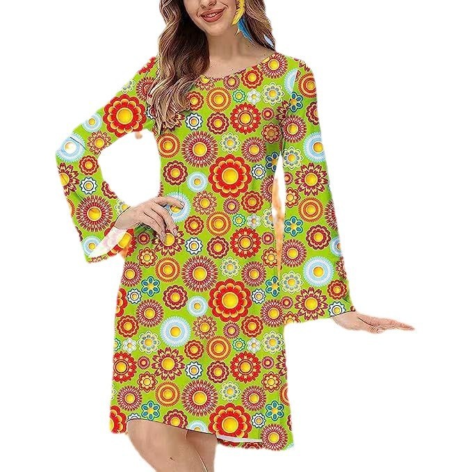 Vintage Hippie Clothing Print Women Dress - Sophinity