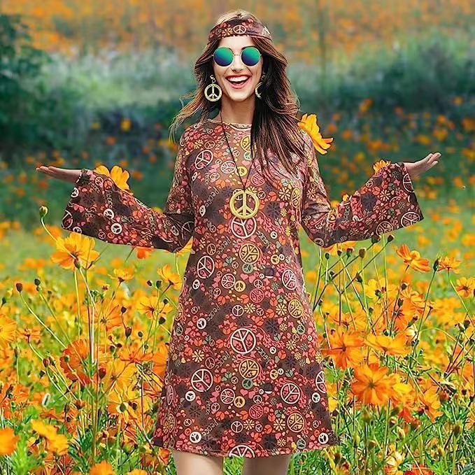 Vintage Hippie Clothing Print Women Dress - Sophinity