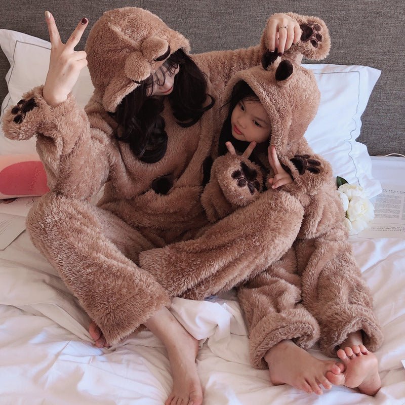 Parent - child Plush Pajamas Gloves Brown Bear Cartoon Cute - Sophinity