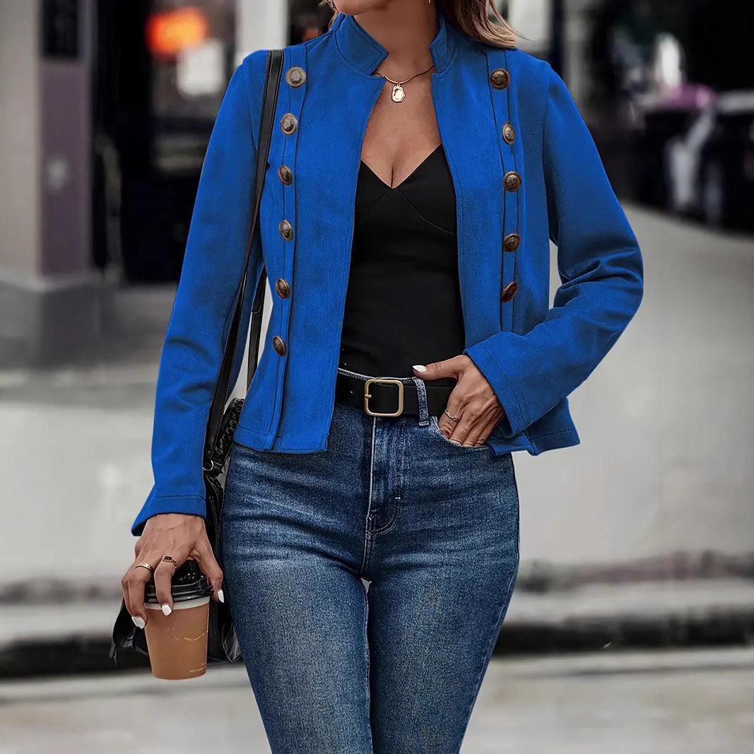 Double-row Metal Buckle Deerskin Velvet Retro Long-sleeved Coat - Sophinity