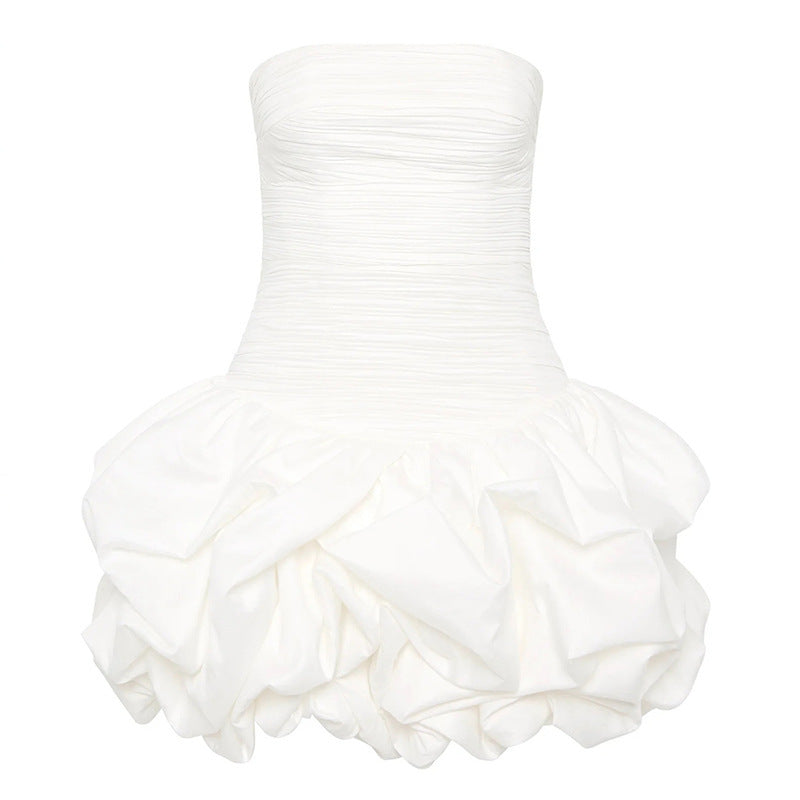 Off-the-shoulder Tube Top Floral Pleated Sexy Dress - Sophinity