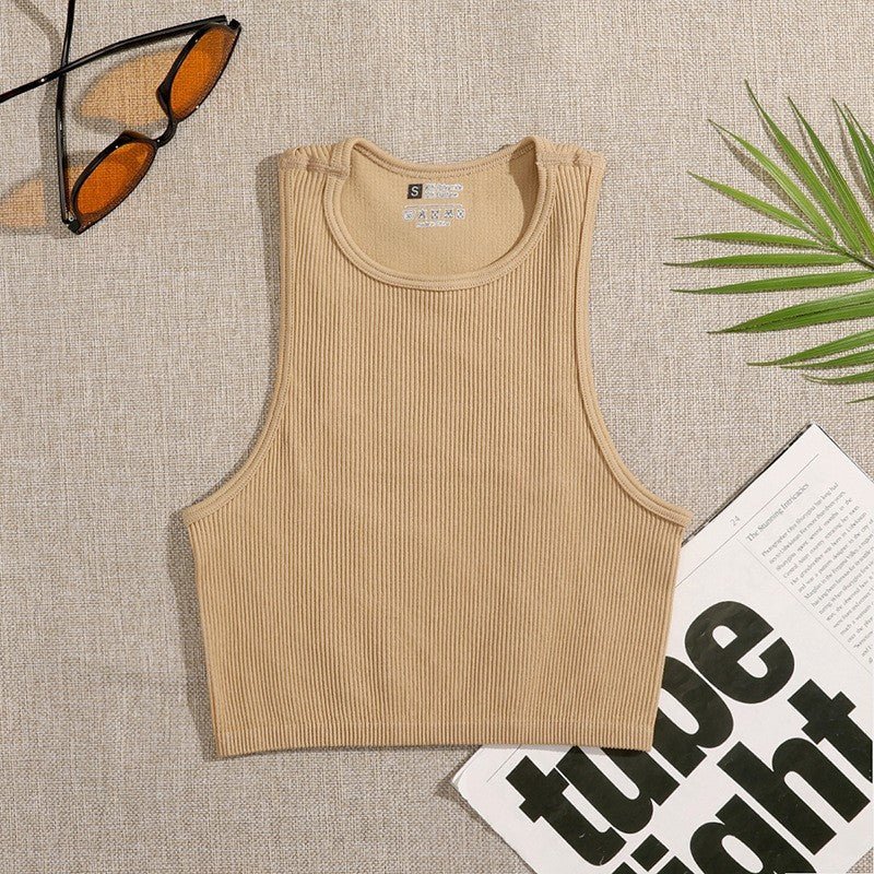 Solid Color Sleeveless Vest Women's Summer High Waist Short Navel Fitness Running Yoga Clothes - Sophinity