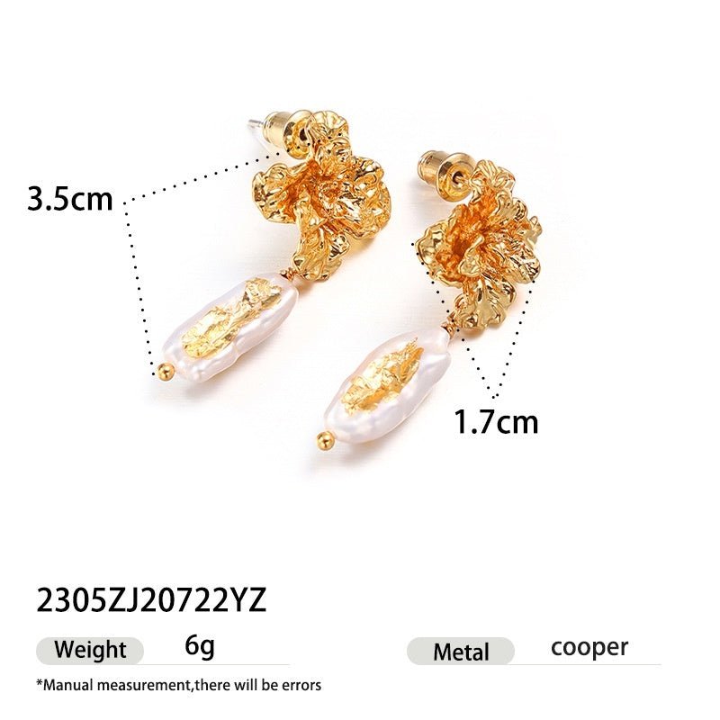 Graceful And Fashionable Brass Gold - plated Real Pearl Earrings For Women - Sophinity