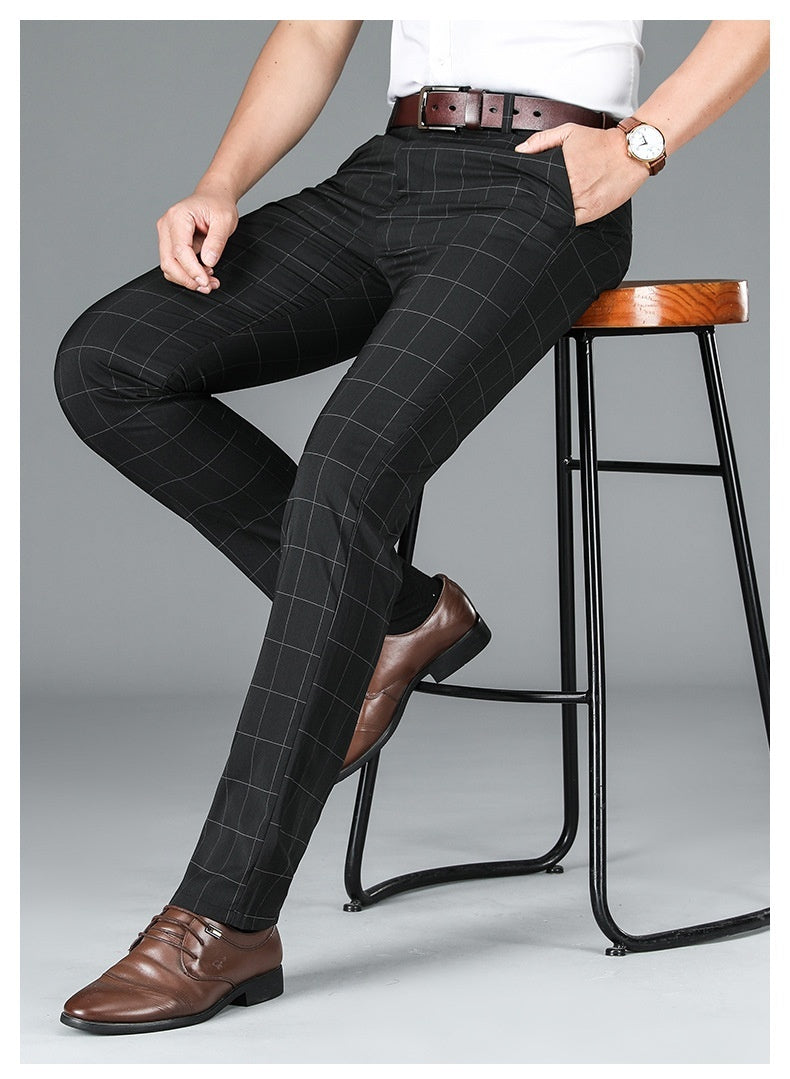 Slim-fit Straight Plaid Suit Formal Wear Mid Waist Casual Pants - Sophinity