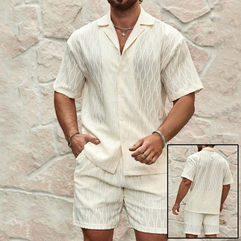 Men Tracksuits Summer Fashion Solid Loose Casual Two Pieces Lapel Button Shirt Shorts Beach Holiday All-match Outfits Male - Sophinity