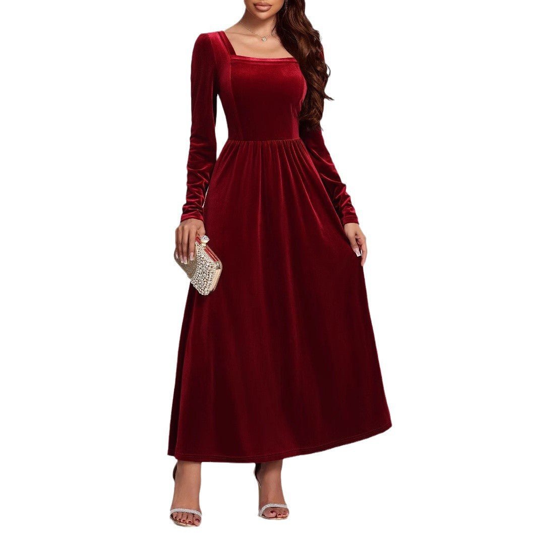 Temperament Red Evening Long Dress Pleuche Dress - Sophinity