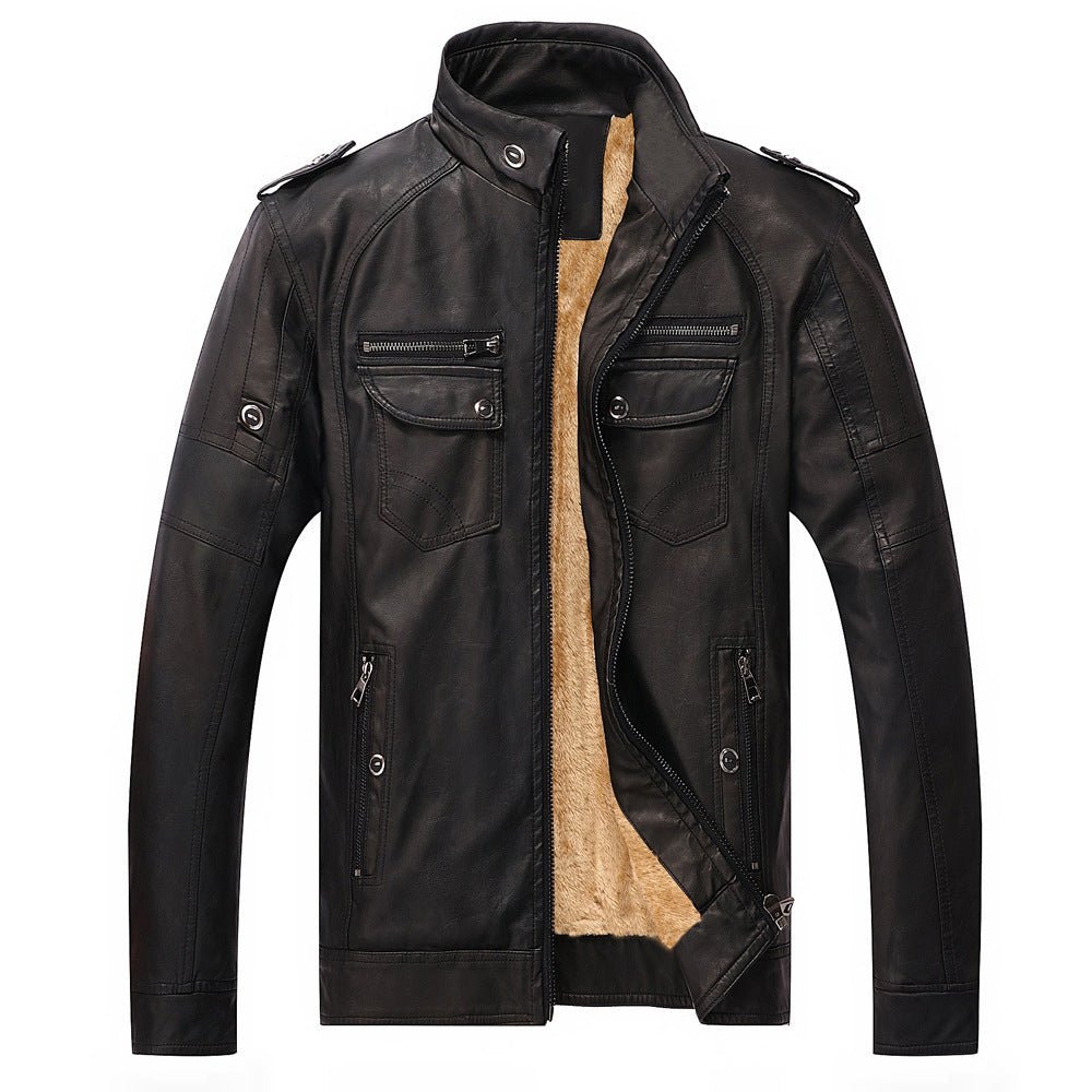 Leather Jacket Plus Velvet Washed Retro Leather Jacket - Sophinity