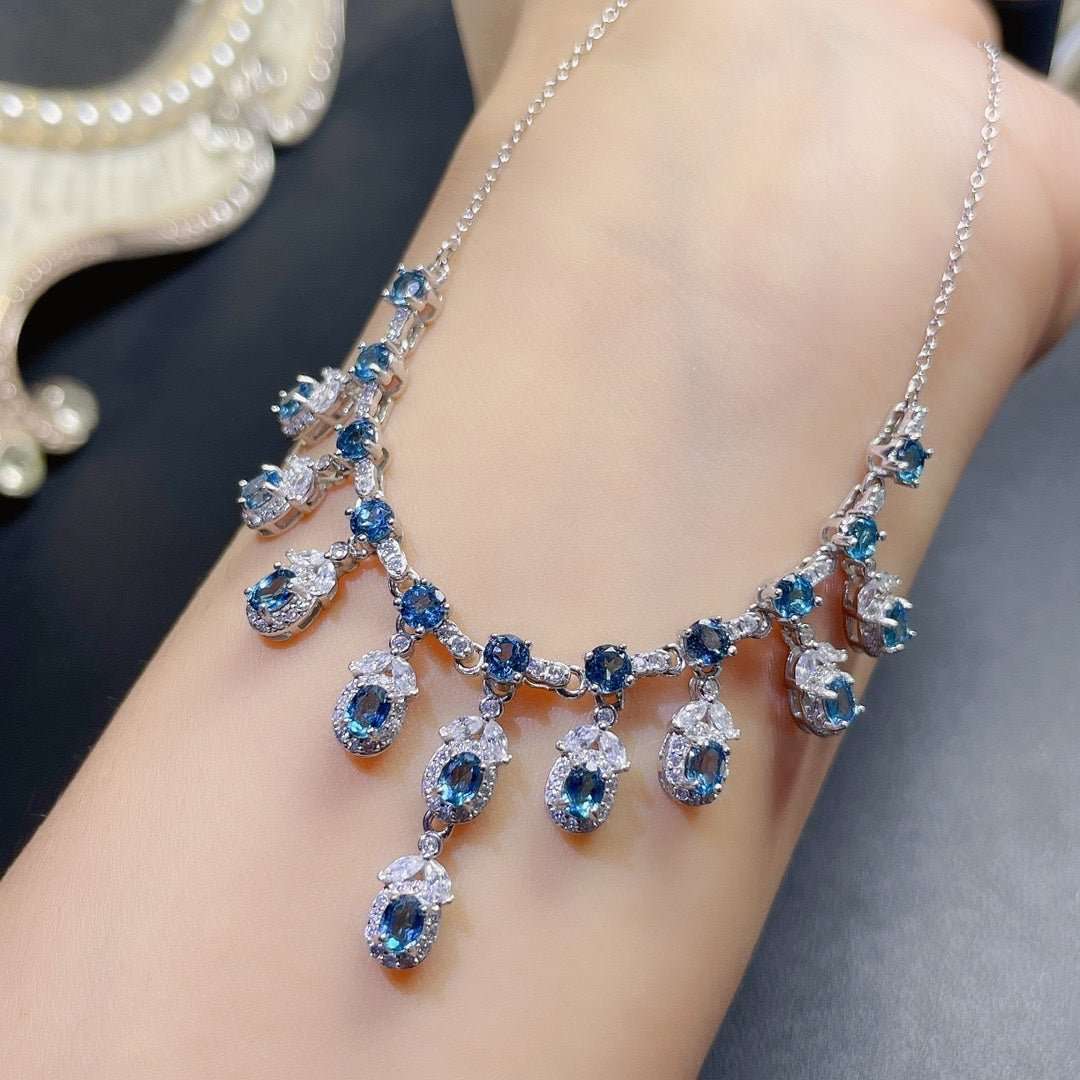 Natural Blue Topaz Necklace Women Fashion - Sophinity