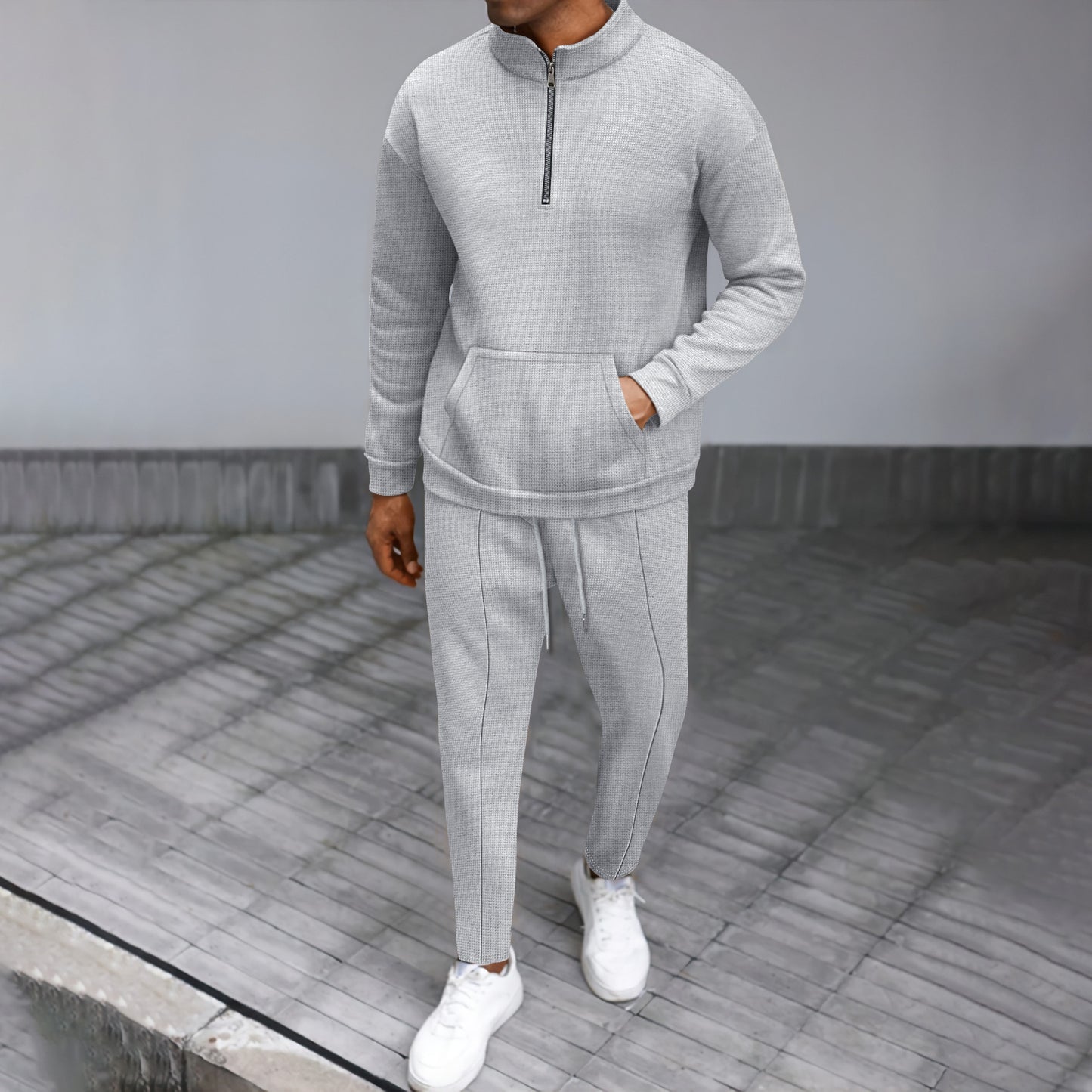 Turtleneck Half Zip Pocket Long Sleeve Sweater Trousers Casual Suit - Sophinity
