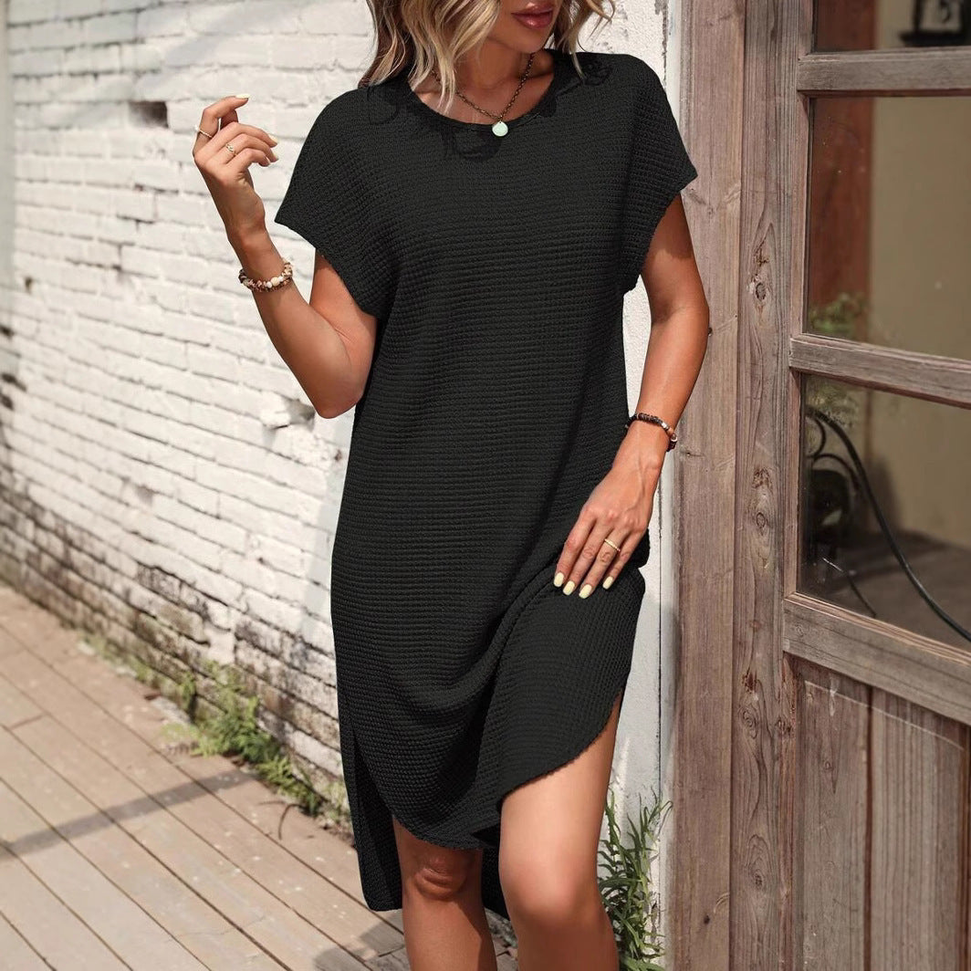 New Solid Color Casual Loose Waffle Dress Women - Sophinity