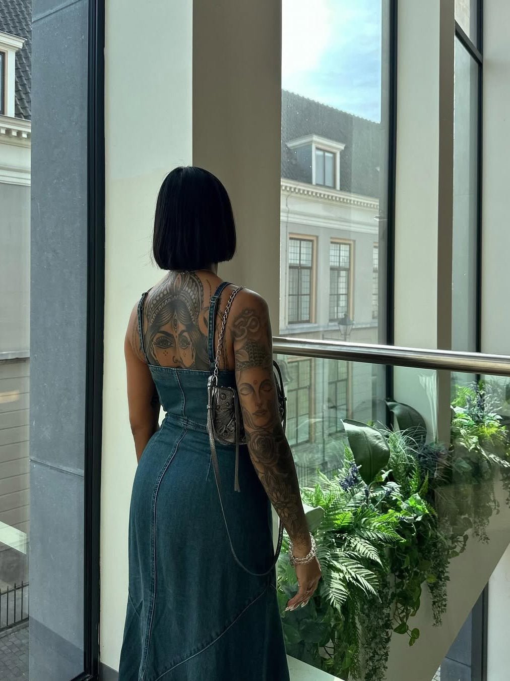 Denim Single - breasted Suspender Dress - Sophinity