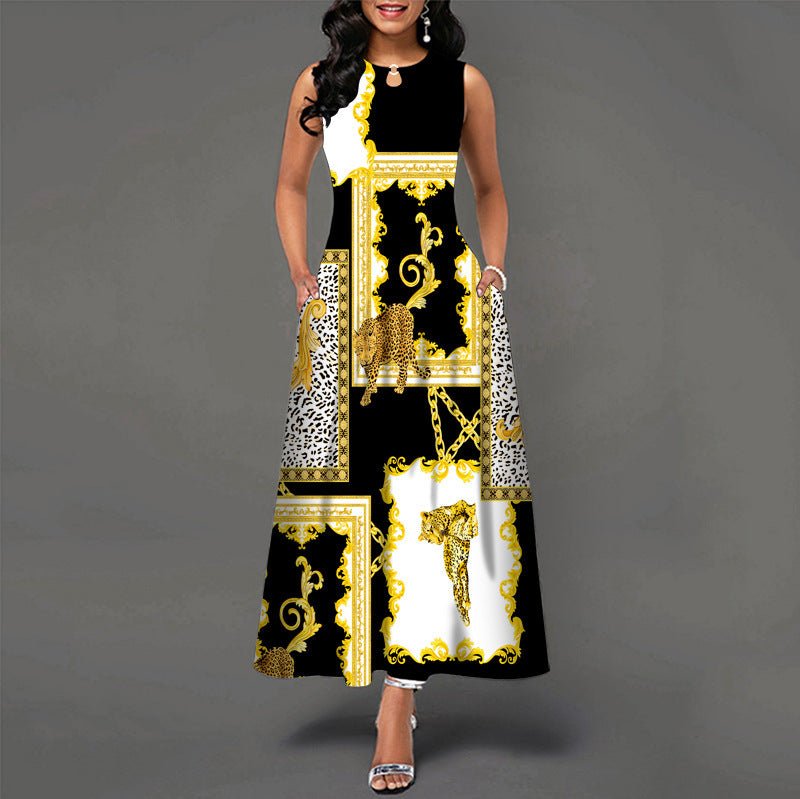Black and White Color Block Floral Print Maxi Dress - Sophinity