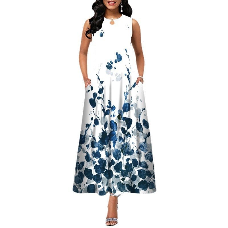 Black and White Color Block Floral Print Maxi Dress - Sophinity