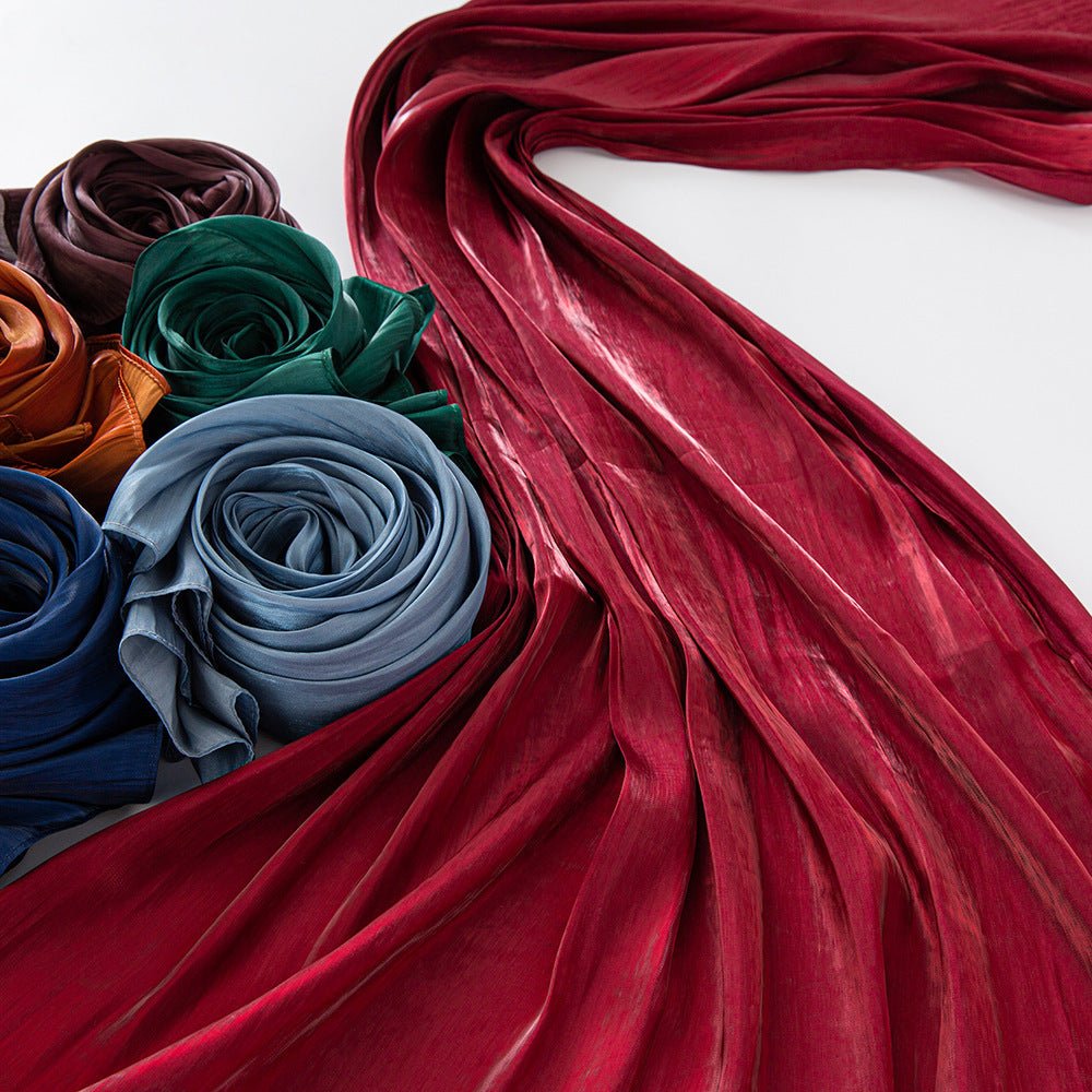 Solid Color Thin Travel Sun Protection Shawl Linen Plain Satin Scarf - Sophinity