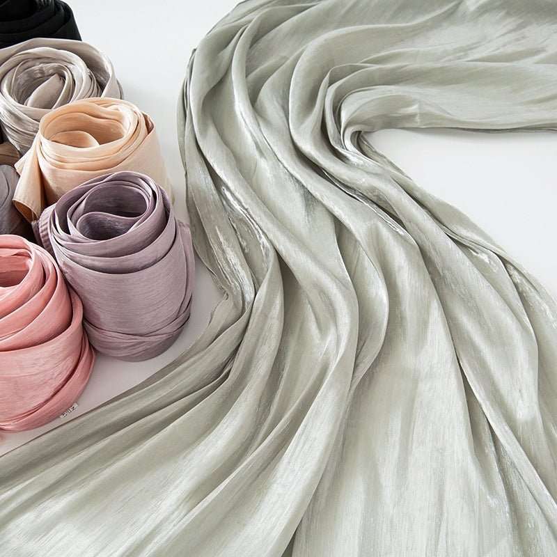 Solid Color Thin Travel Sun Protection Shawl Linen Plain Satin Scarf - Sophinity