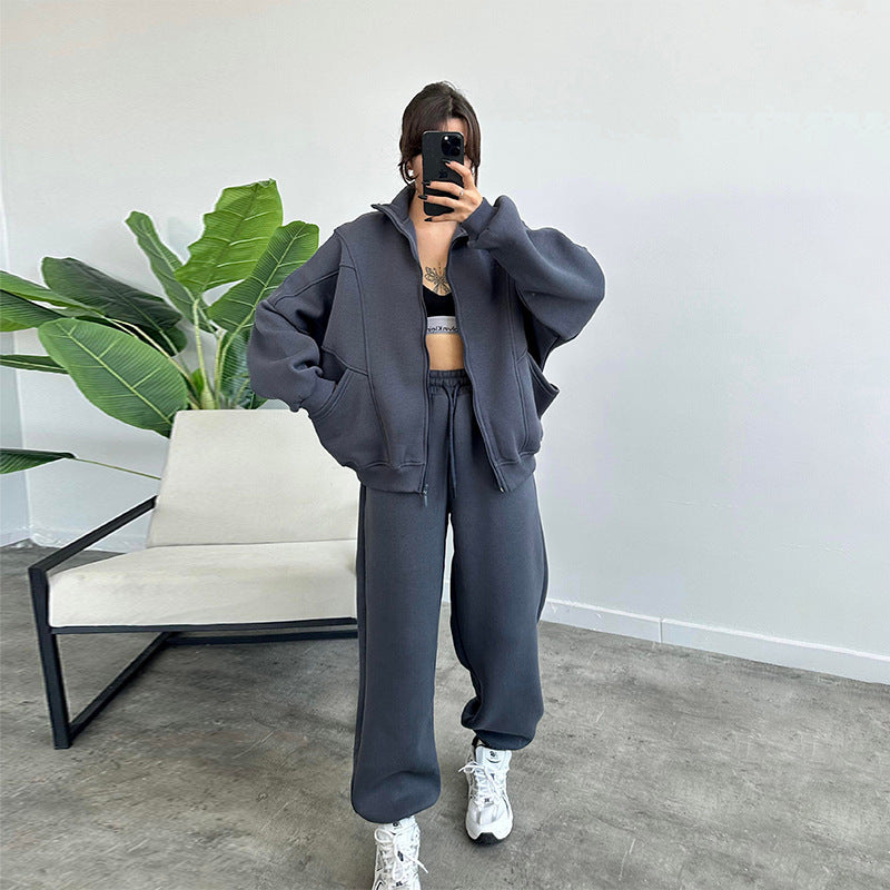 Sports Suits With Pockets Stand-up Collar Zipper Cardigan And Drawstring Trousers Fashion Jogger Set Outfits Tracksuits Women's Clothing - Sophinity