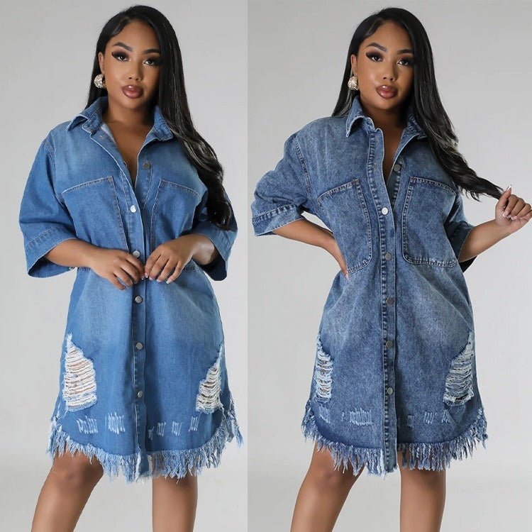 Women's Fashion Denim Long Dress - Sophinity