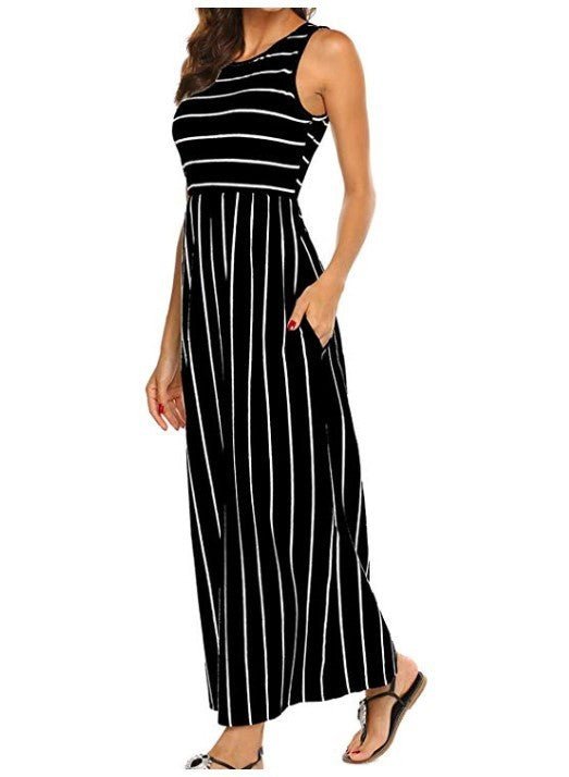 Women's Sleeveless Striped Flowy Casual Maxi Dress - Sophinity