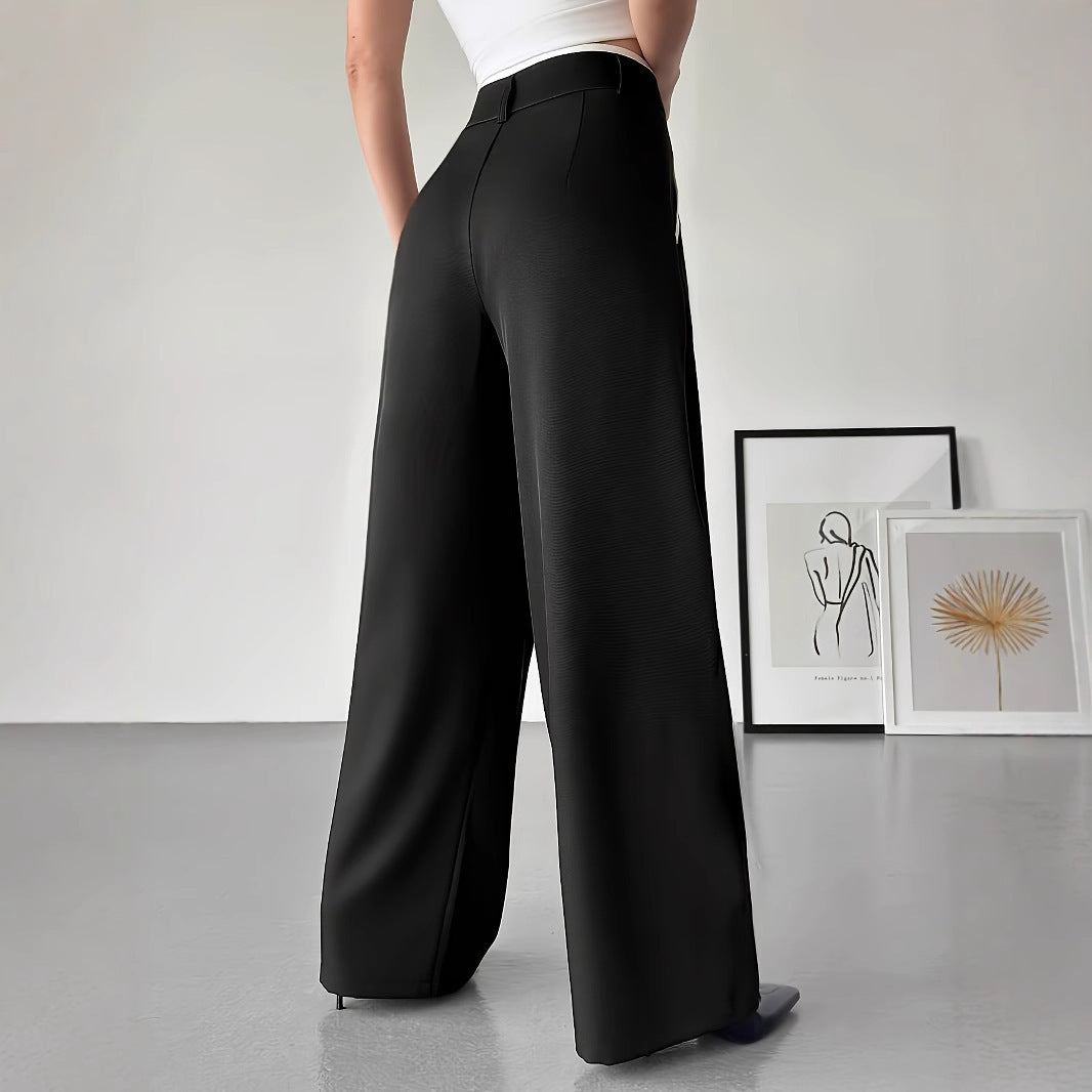 Women's Fashionable Casual Contrasting High Waisted Loose Wide Leg Pants - Sophinity