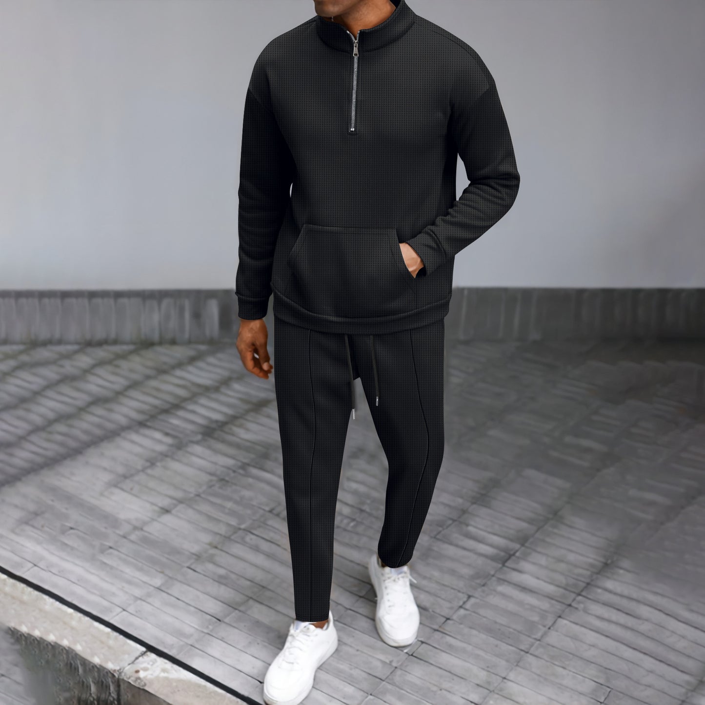 Turtleneck Half Zip Pocket Long Sleeve Sweater Trousers Casual Suit - Sophinity