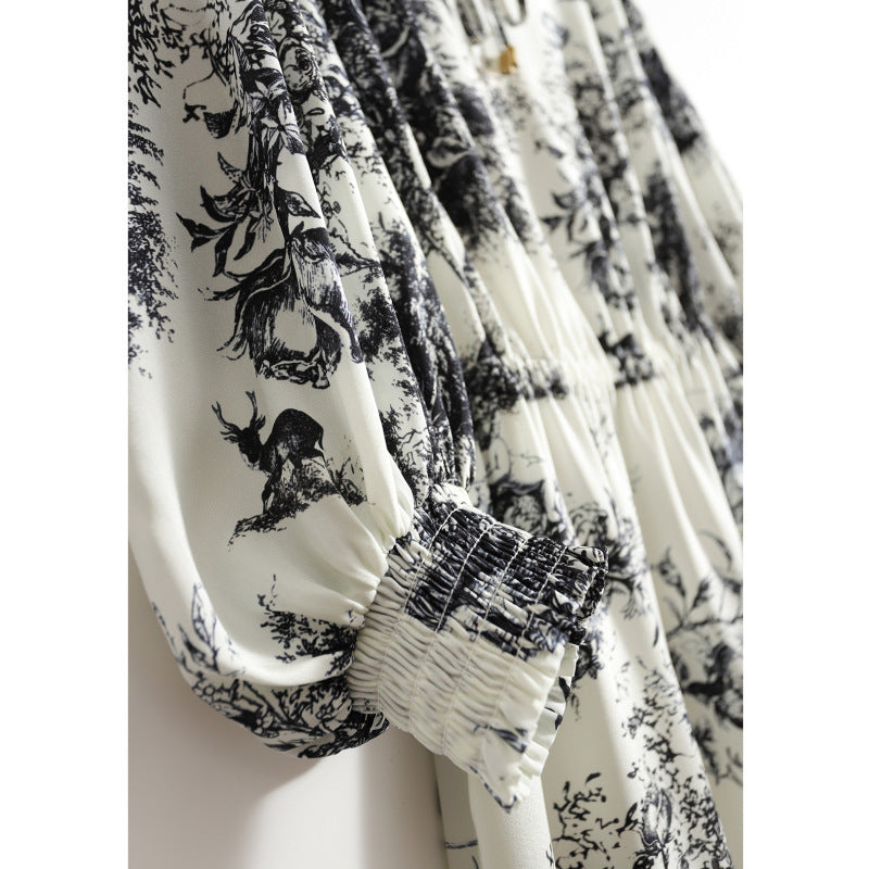 Elastic Heavy Crepe Silk Lantern Sleeve Dress - Sophinity