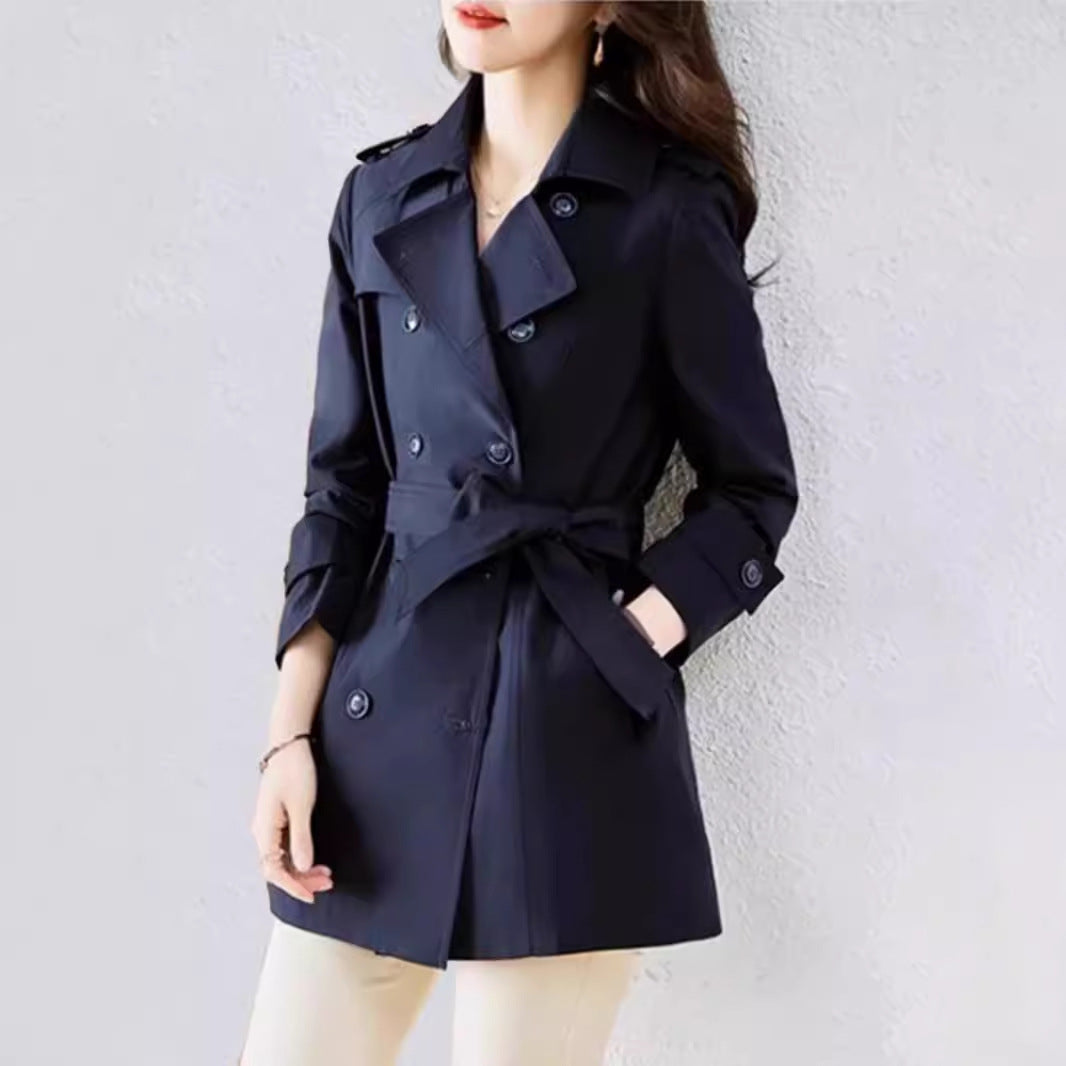 Women's Mid-length Trench Coat Double Breasted Fitted Waist Overcoat - Sophinity
