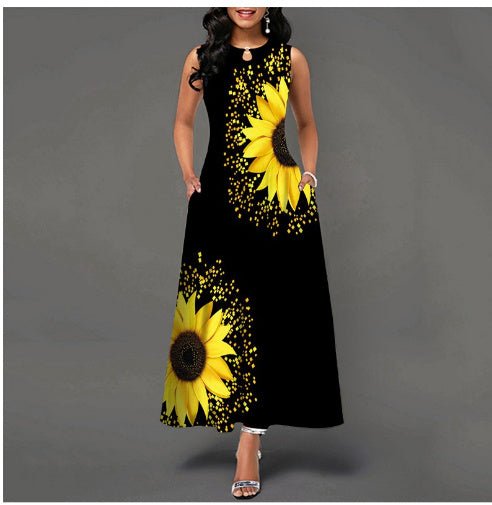 Black and White Color Block Floral Print Maxi Dress - Sophinity