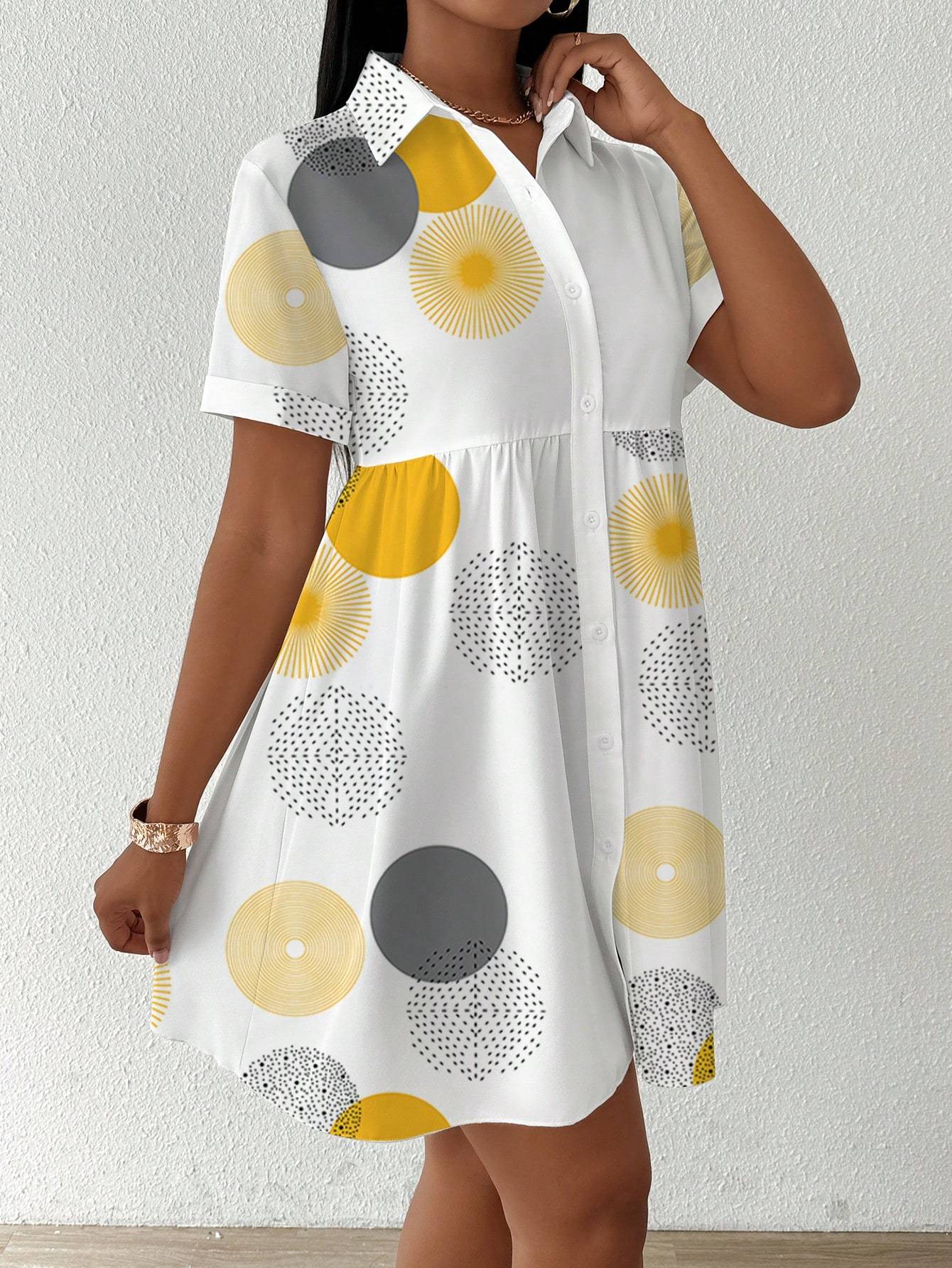 Clasi Button - Front Short Sleeve All - Over Print Casual Short Dress Women Shirt - Sophinity