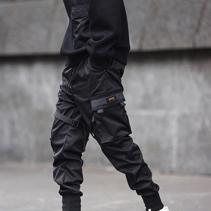 Hot Sale Men Black Hip Hop Cargo Pants Elastic Waist Jogger Trousers Sweatpants Pockets Full Length Casual Fashion - Sophinity