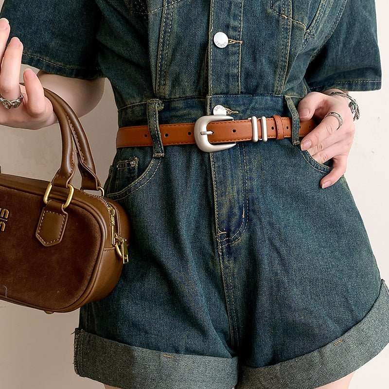Minimalist Silver Buckle Crescent Thin Belt - Sophinity
