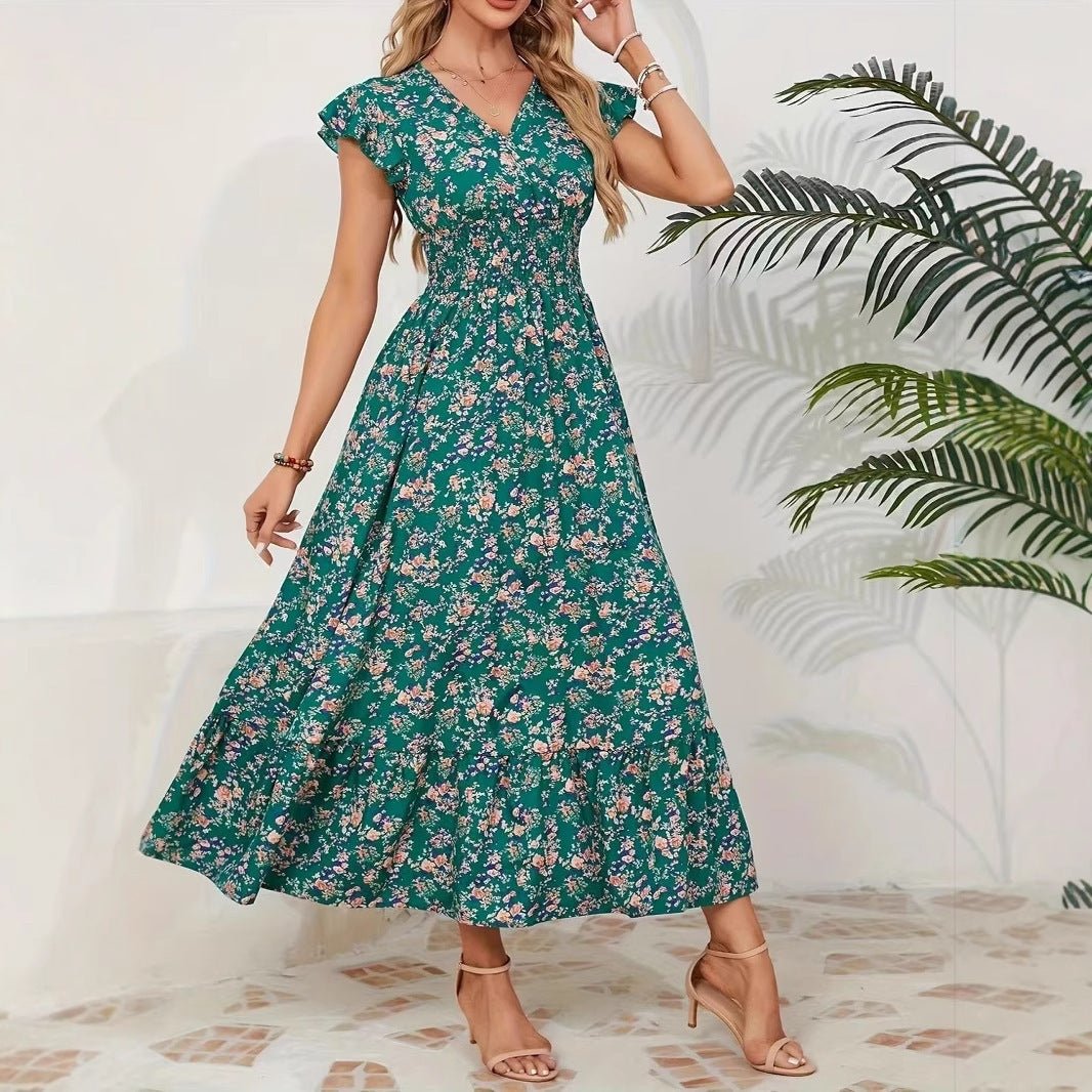 Fashion Floral Long Sleeve Waist Swing Dress - Sophinity