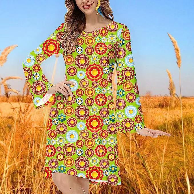 Vintage Hippie Clothing Print Women Dress - Sophinity