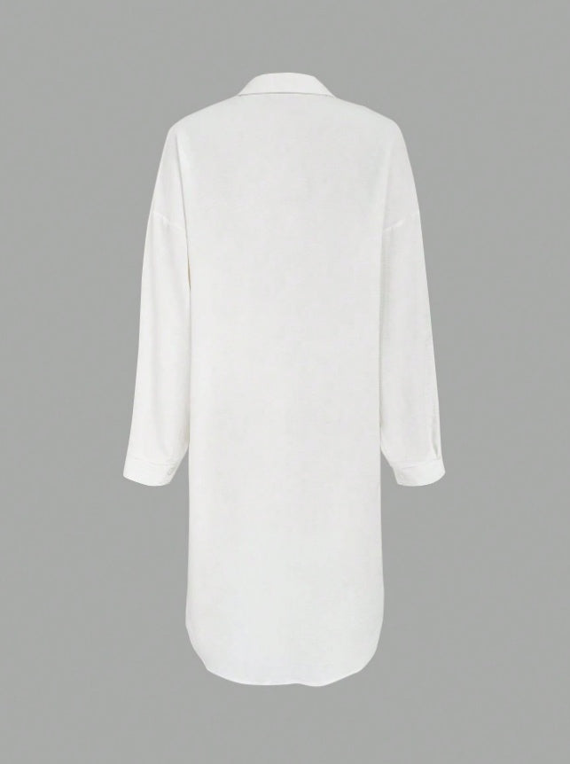 Pleated Long Button Down Dropped Shoulder Women Shirt - Sophinity