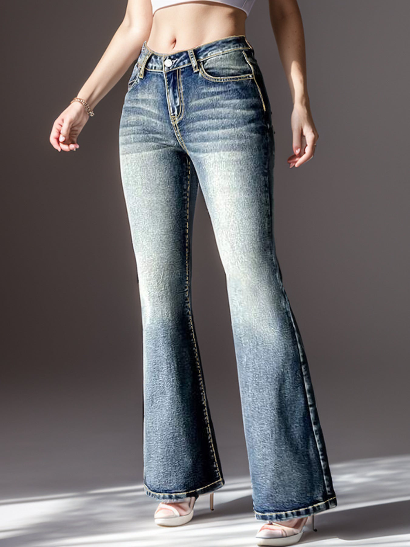 Women's Vintage Jeans High Elastic Pocket Embroidered Vintage Jeans - Sophinity