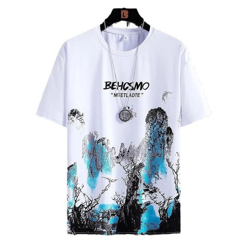 Short Sleeve Men's Ink Painting Graffiti T-shirt Sports Breathable - Sophinity