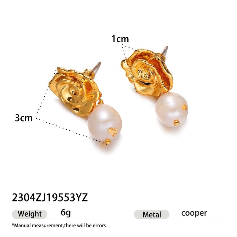 Graceful And Fashionable Brass Gold - plated Real Pearl Earrings For Women - Sophinity