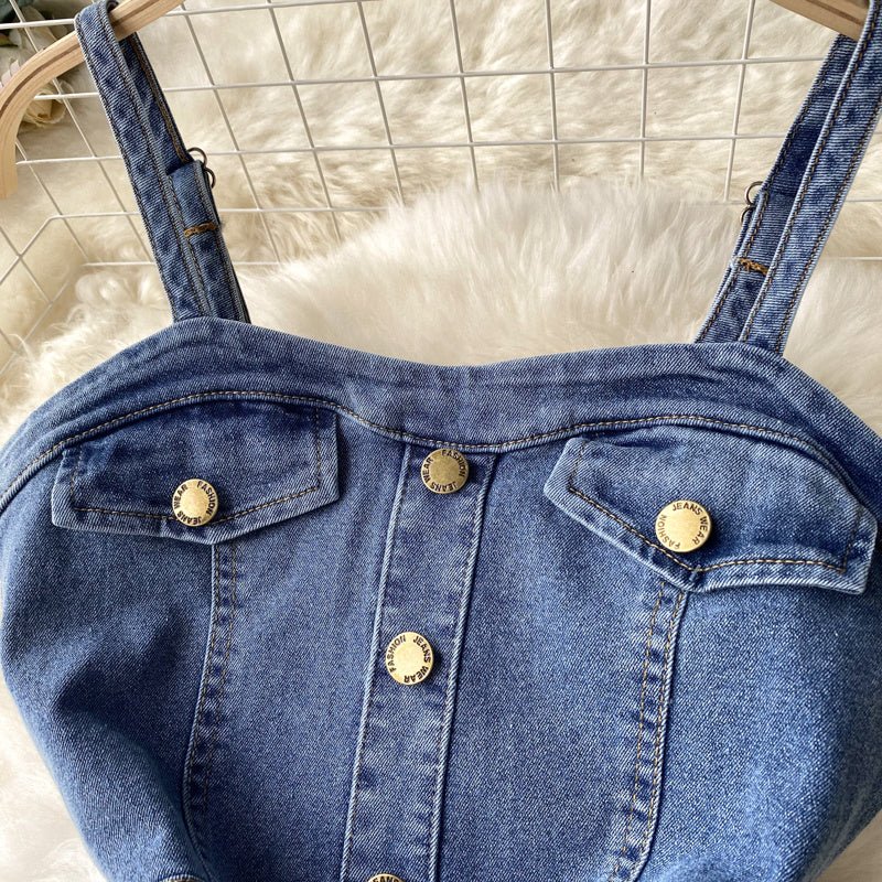 Women's Design Sense Denim Suspender Dress - Sophinity