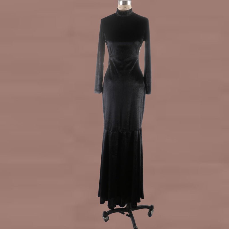 Women's Fashion Pure Black Dress Trailing Dress - Sophinity