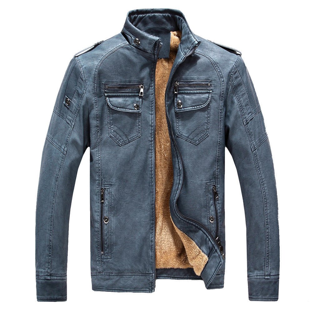 Leather Jacket Plus Velvet Washed Retro Leather Jacket - Sophinity