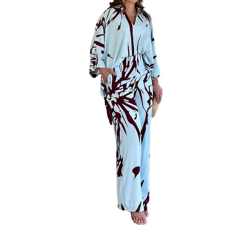 Batwing Sleeve Printed Two-piece Suit Suit Women - Sophinity