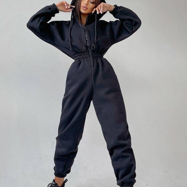 Casual Women Basic Hoodie Two Piece Sets Zipper Drawstring - Sophinity