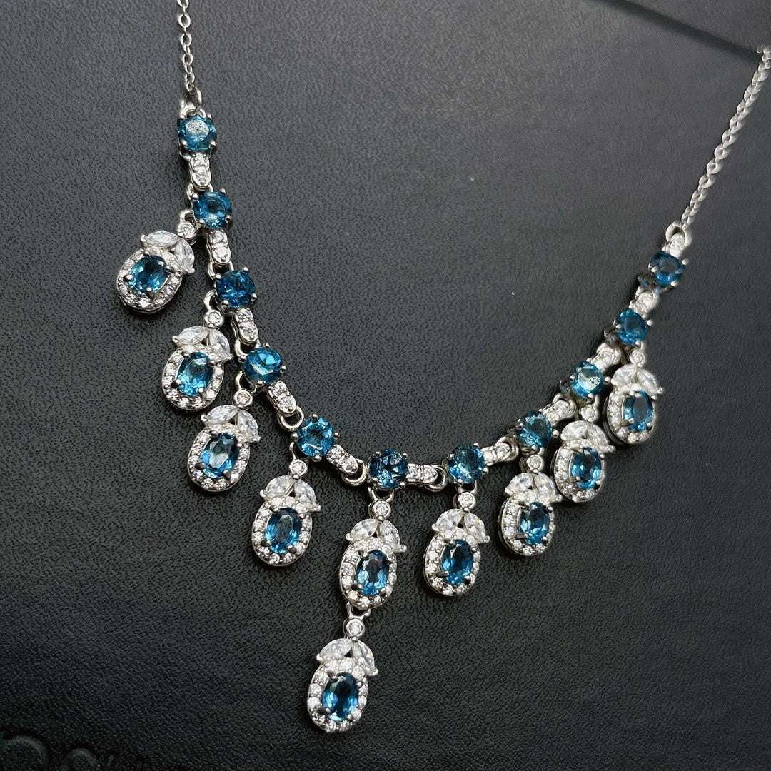 Natural Blue Topaz Necklace Women Fashion - Sophinity