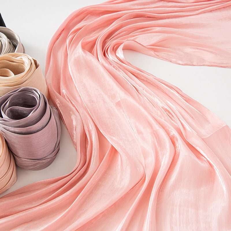 Solid Color Thin Travel Sun Protection Shawl Linen Plain Satin Scarf - Sophinity