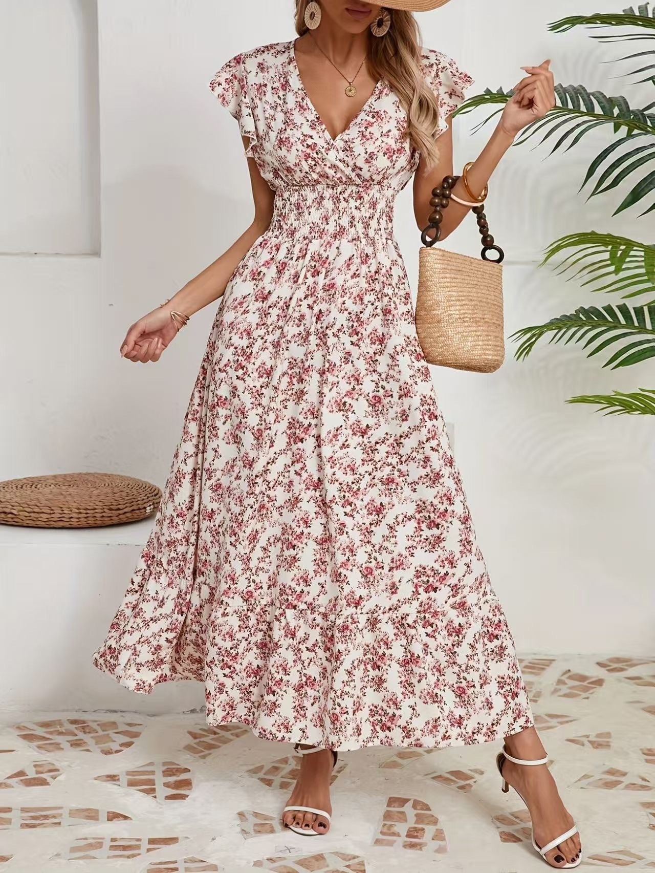 Fashion Floral Long Sleeve Waist Swing Dress - Sophinity
