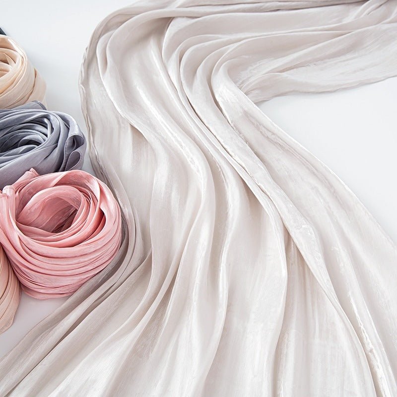 Solid Color Thin Travel Sun Protection Shawl Linen Plain Satin Scarf - Sophinity