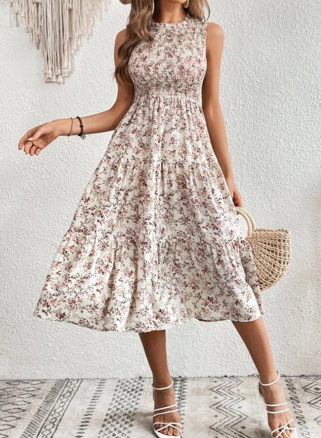 Floral Print Layered Hem Dress Maxi Vacation Beach Outfits Women - Sophinity