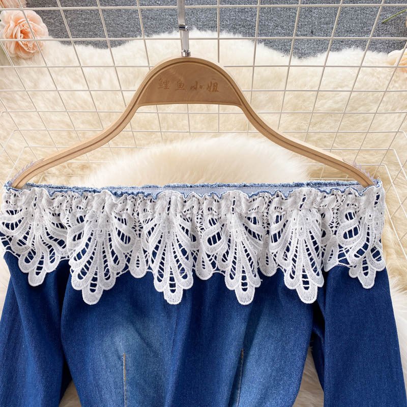 Small One Shoulder Stitching Denim Dress - Sophinity