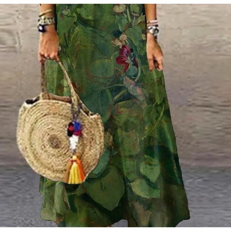 Women's Fashion Abstract Printing Long Dress - Sophinity