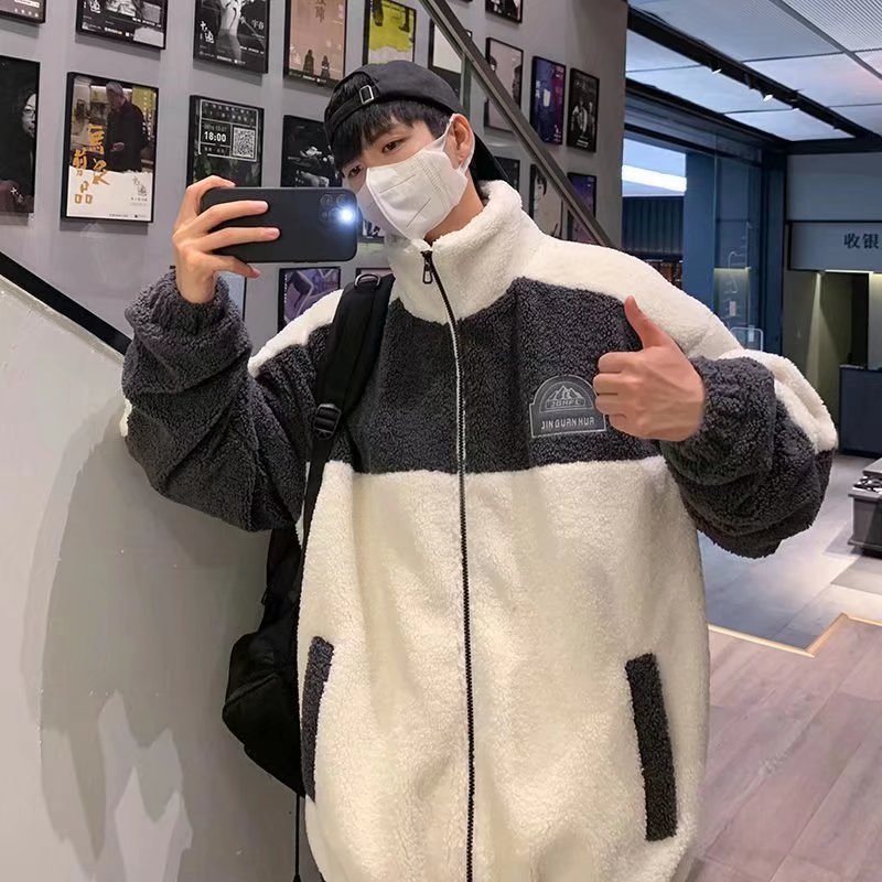 Men's Korean Trendy Lamb Fleece Stand Up Collar Jacket - Sophinity