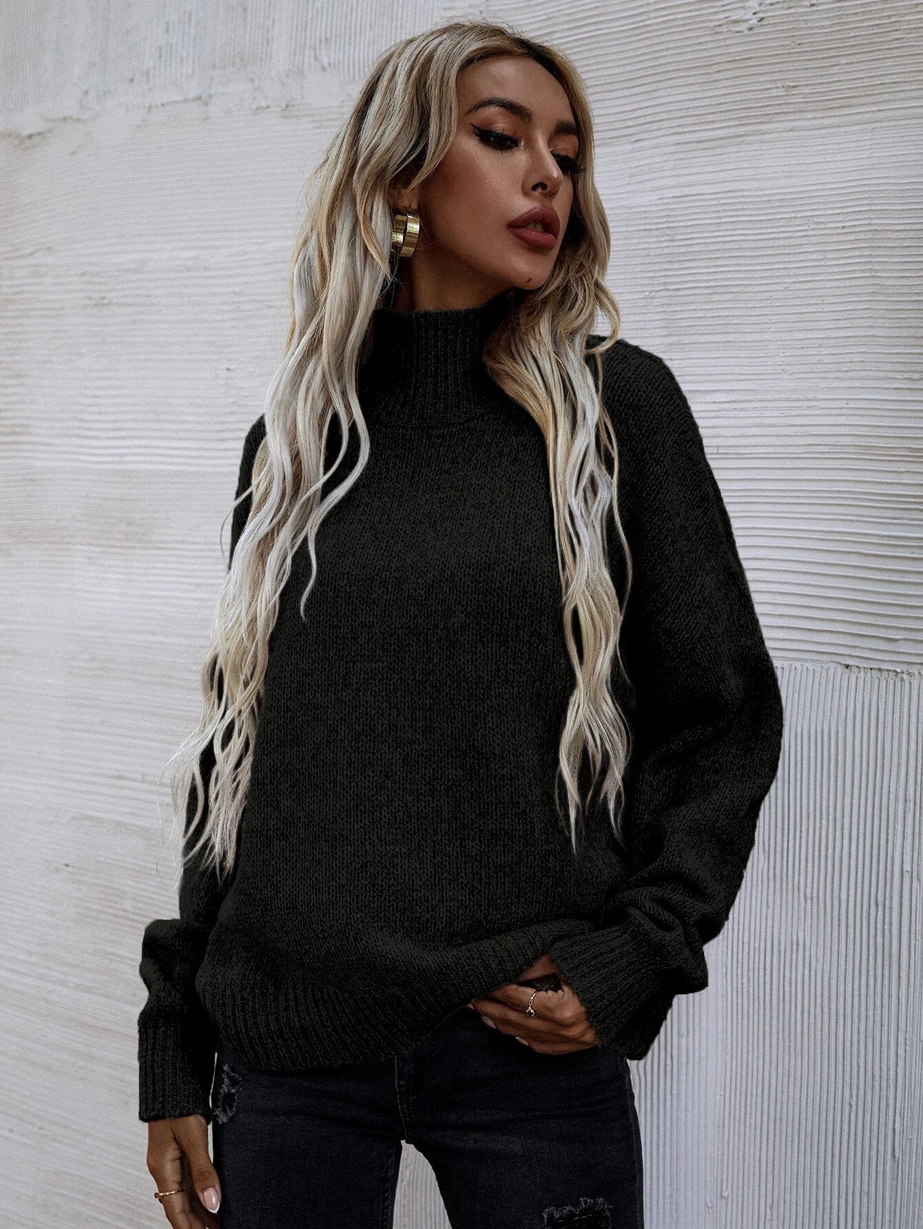 Loose Round Neck Pullover Cable - knit Sweater Women's Clothing - Sophinity